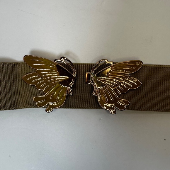 Vintage Butterfly Stretch Belt Olive Elastic Gold Tone Buckle - Picture 3 of 3